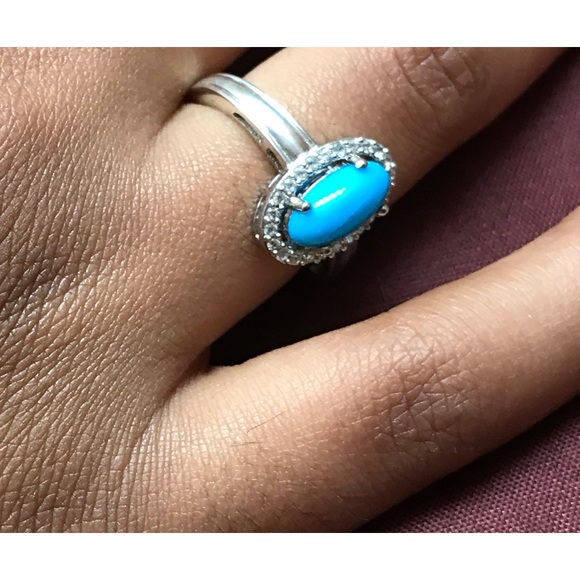 Sterling Silver Oval Turquoise CZ Ring Size 6 - Picture 5 of 14